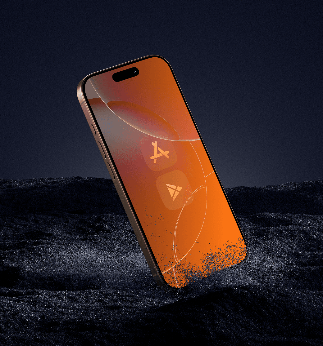 iPhone affichant l’App Store, émergeant d’une vague sombre