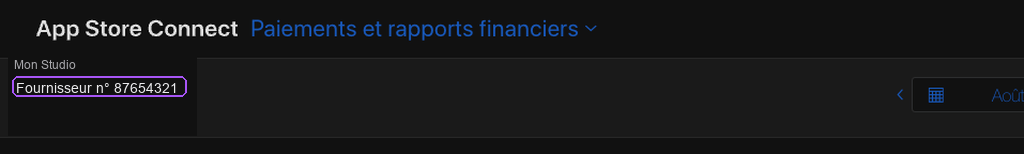 Vendor Number surligné dans Paiements et rapports financiers.