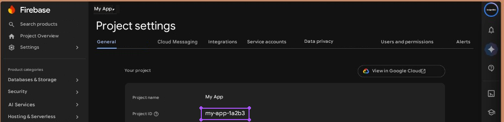 Firebase Project ID in Settings → General.